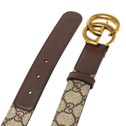 Pre Owned Gucci Beige GG Supreme Canvas and Leather Double G Buckle Belt 75CM
