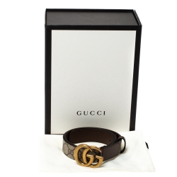 Pre Owned Gucci Beige GG Supreme Canvas and Leather Double G Buckle Belt 75CM