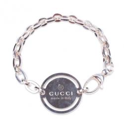Pre Owned Gucci Silver Bracelet with Round Tag