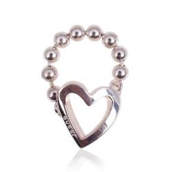 Pre Owned Gucci Silver Heart Chain Ring Size 54