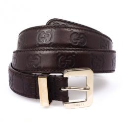 Pre Owned Gucci Brown Leather Guccissima Belt 80 CM