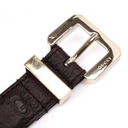 Pre Owned Gucci Brown Leather Guccissima Belt 80 CM