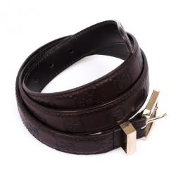 Pre Owned Gucci Brown Leather Guccissima Belt 80 CM