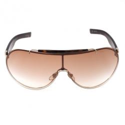 Pre Owned Gucci Brown Aviator Shield Sunglasses