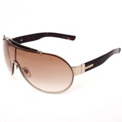 Pre Owned Gucci Brown Aviator Shield Sunglasses