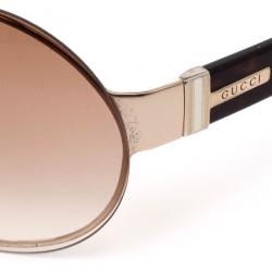 Pre Owned Gucci Brown Aviator Shield Sunglasses