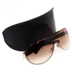 Pre Owned Gucci Brown Aviator Shield Sunglasses