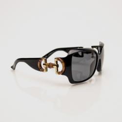 Pre Owned Gucci Black Plastic Bamboo Horsebit Oversized Sunglasses