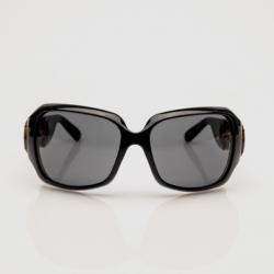 Pre Owned Gucci Black Plastic Bamboo Horsebit Oversized Sunglasses