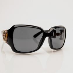 Pre Owned Gucci Black Plastic Bamboo Horsebit Oversized Sunglasses