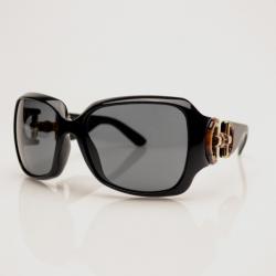 Pre Owned Gucci Black Plastic Bamboo Horsebit Oversized Sunglasses