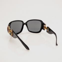 Pre Owned Gucci Black Plastic Bamboo Horsebit Oversized Sunglasses