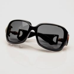 Pre Owned Gucci Black Plastic Bamboo Horsebit Oversized Sunglasses