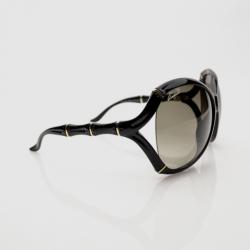 Pre Owned Gucci Black Oversized Oval Frame Bamboo Effect Sunglasses