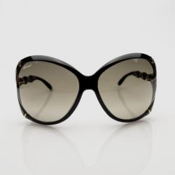 Pre Owned Gucci Black Oversized Oval Frame Bamboo Effect Sunglasses