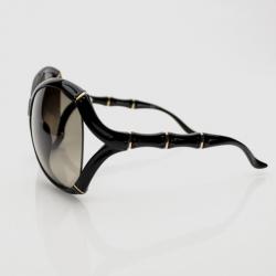 Pre Owned Gucci Black Oversized Oval Frame Bamboo Effect Sunglasses