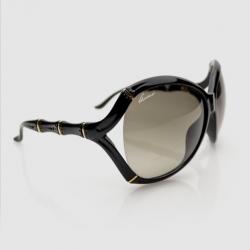 Pre Owned Gucci Black Oversized Oval Frame Bamboo Effect Sunglasses
