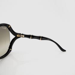 Pre Owned Gucci Black Oversized Oval Frame Bamboo Effect Sunglasses