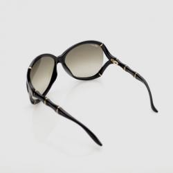 Pre Owned Gucci Black Oversized Oval Frame Bamboo Effect Sunglasses