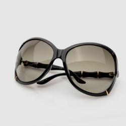 Pre Owned Gucci Black Oversized Oval Frame Bamboo Effect Sunglasses