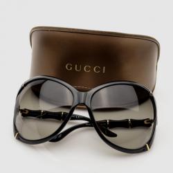 Pre Owned Gucci Black Oversized Oval Frame Bamboo Effect Sunglasses