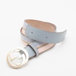 Pre Owned Gucci Blue and Tan 'GG' Buckle Belt