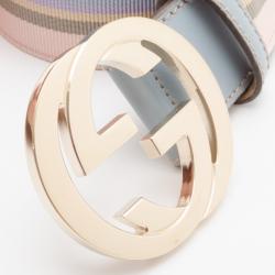 Pre Owned Gucci Blue and Tan 'GG' Buckle Belt