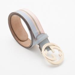 Pre Owned Gucci Blue and Tan 'GG' Buckle Belt