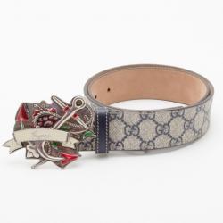 مملوكة مسبقًا Gucci Navy 'GG' Plus Anchor Buckle Belt