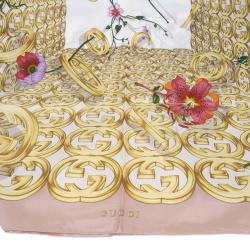 مملوكة مسبقًا Gucci Beige Floral GG Square Scarf