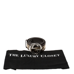 مملوكة مسبقًا Gucci Brown/Beige GG Canvas and Leather Interlocking G Buckle Belt 85 CM