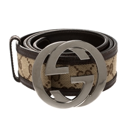 Gucci Interlocking G Belt Monogram GG Plus Dark Brown in Coated Canvas with  Silver-tone - US