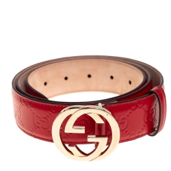 Pre Owned Gucci Red Signature Leather Belt 100 CM