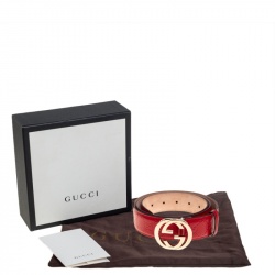 Pre Owned Gucci Red Signature Leather Belt 100 CM