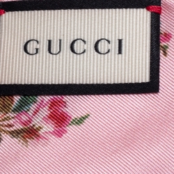 مملوكة مسبقًا Gucci Pink Rose Printed Silk Bandeau Scarf