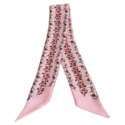 مملوكة مسبقًا Gucci Pink Rose Printed Silk Bandeau Scarf