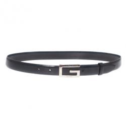 Pre Owned Gucci Black Leather G Buckle Belt 75CM