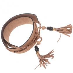 مملوكة مسبقًا Gucci Beige Leather Tassel Waist Belt 80CM