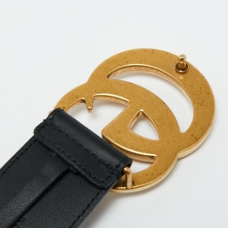 Pre Owned Gucci Black Leather Double G Buckle Belt 85CM
