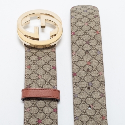 Pre Owned Gucci Beige GG Supreme Star Canvas Interlocking GG Buckle Belt Size 95CM