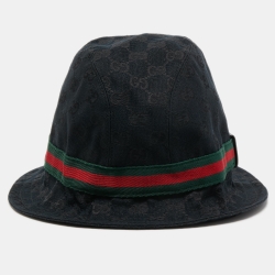 Gucci Black Web Detail GG Canvas Bucket Hat S