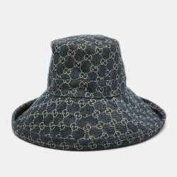 Pre Owned Gucci Blue Washed Denim GG Monogram Wide Brim Bucket Hat L