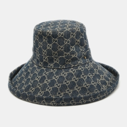Pre Owned Gucci Blue Washed Denim GG Monogram Wide Brim Bucket Hat L