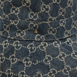 Pre Owned Gucci Blue Washed Denim GG Monogram Wide Brim Bucket Hat L