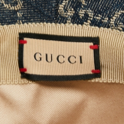 Pre Owned Gucci Blue Washed Denim GG Monogram Wide Brim Bucket Hat L