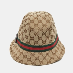 Gucci Beige Web Detail GG Canvas Bucket Hat S