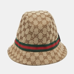 Gucci Beige Web Detail GG Canvas Bucket Hat S