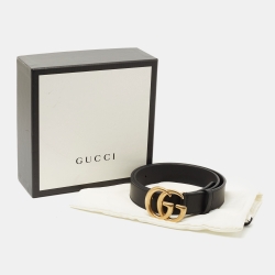 Gucci Black Leather GG Marmont Buckle Belt 75CM