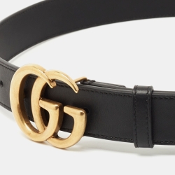Gucci Black Leather GG Marmont Buckle Belt 75CM