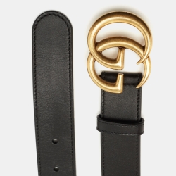 Gucci Black Leather GG Marmont Buckle Belt 75CM